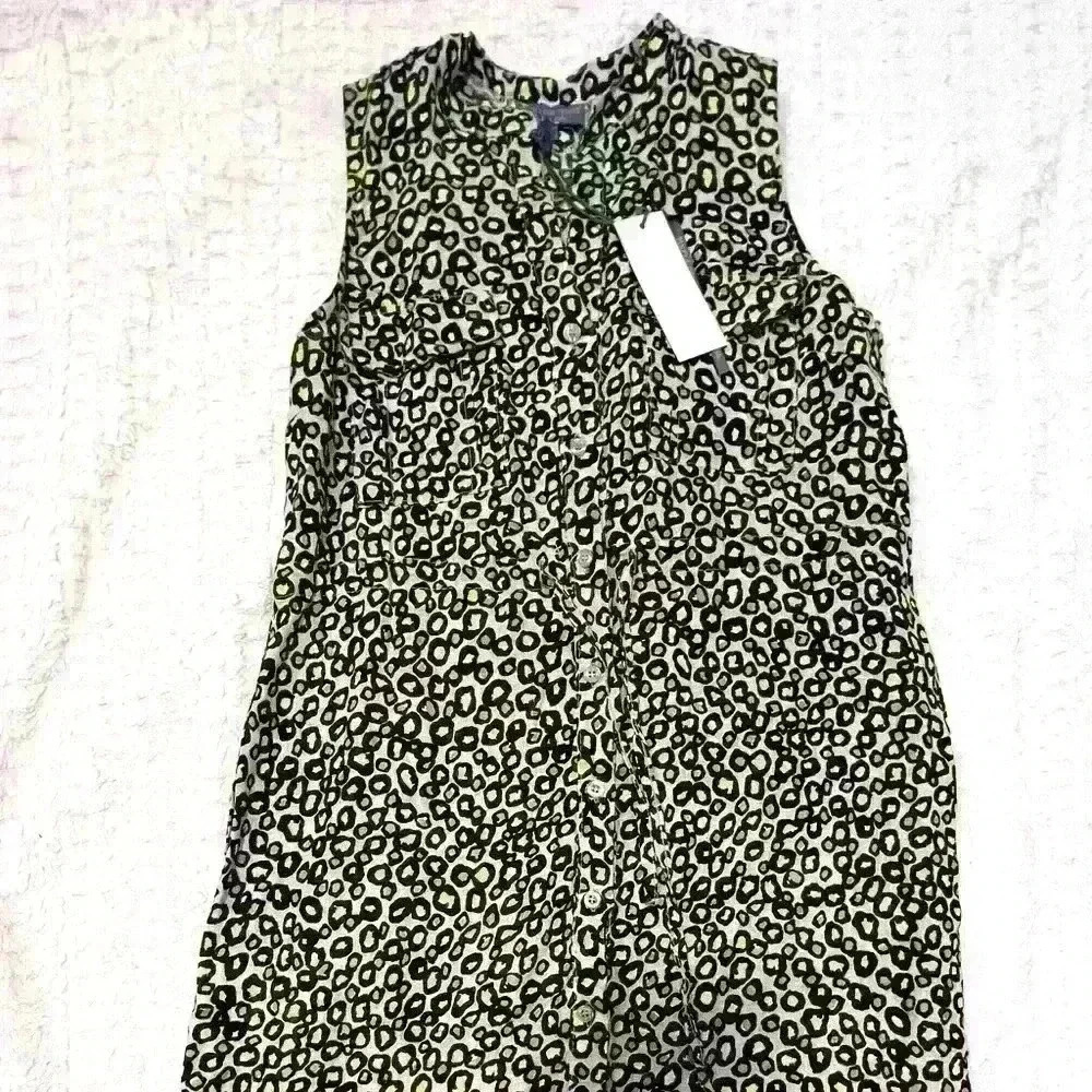 PLAZZA DEL TEMPIO Made in Italy 100% Linen Midi Dress Cheetah Print Sz S NWT